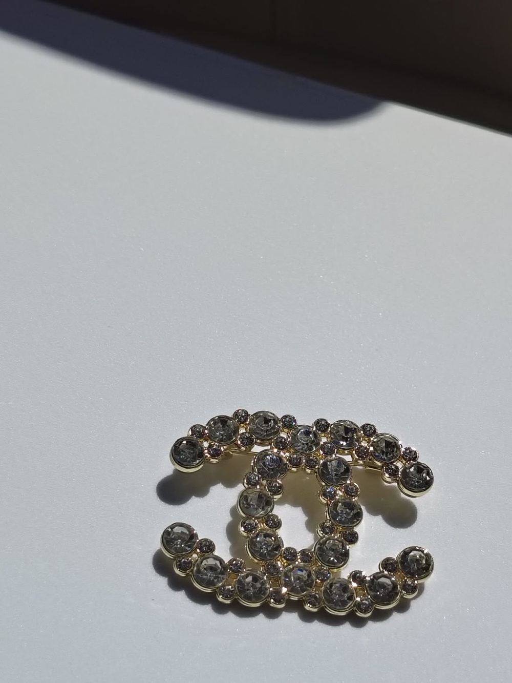 Upcycled Gold Crystal Interlocking Logo Brooch - Women Jewelry
